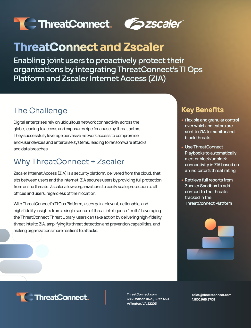 a flyer for ThreatConnect and zscaler enables joint users to proactively protect their organizations