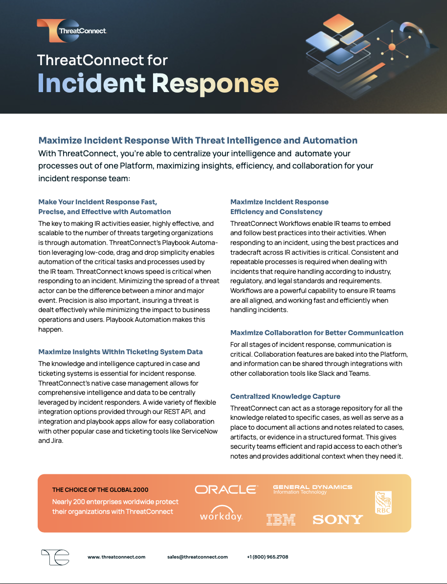 ThreatConnect for Incident Response datasheet