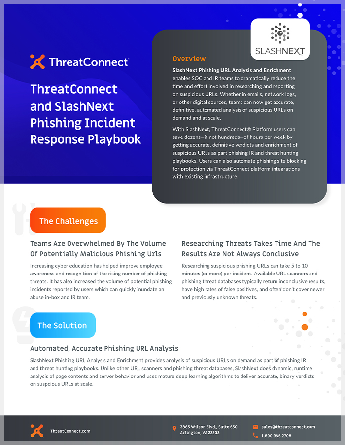 an overview of ThreatConnect and slashnext phishing incident response playbook