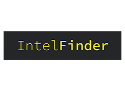 a black and yellow intelfinder logo