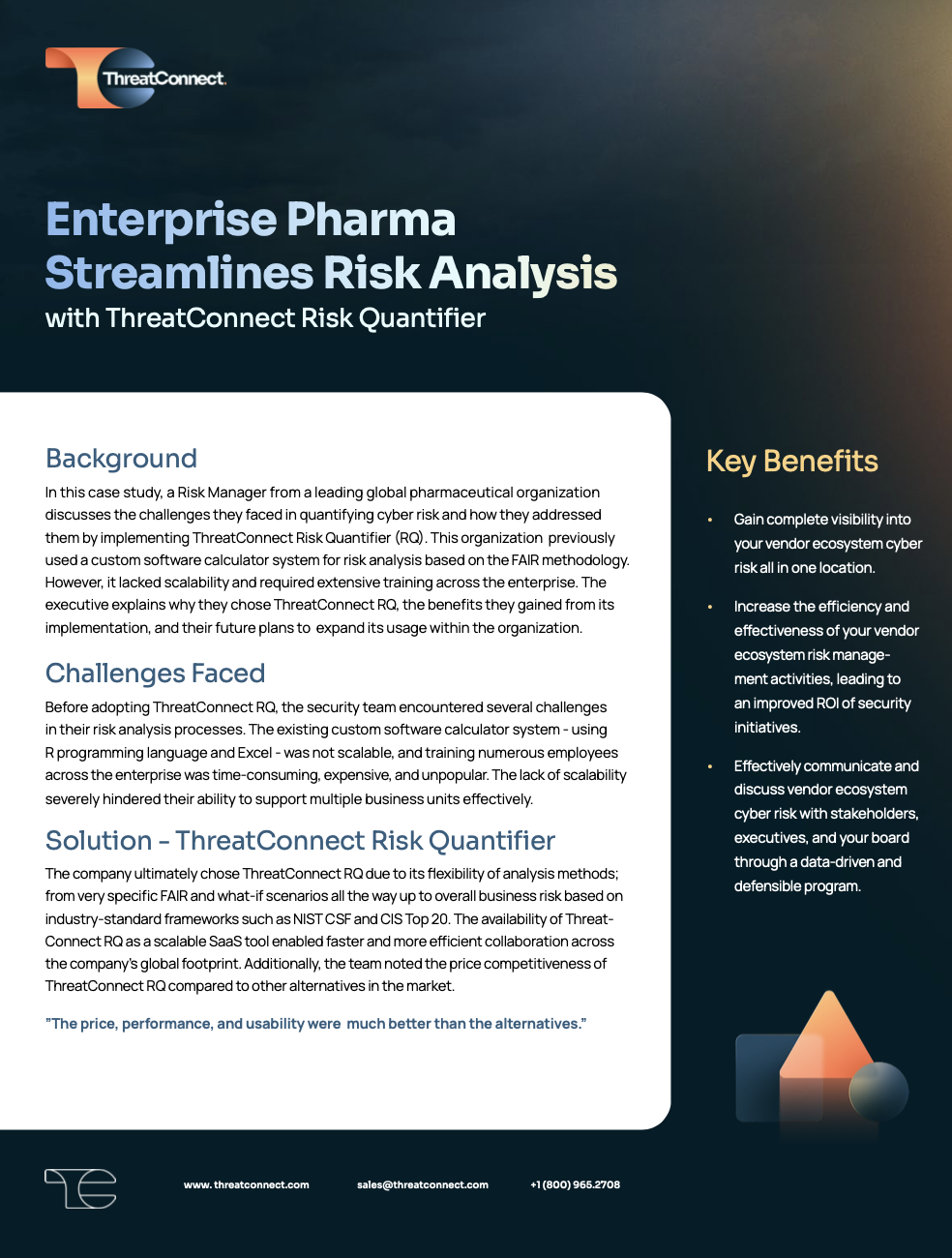 cover image for the ThreatConnect case study on enterprise pharma and streamlining risk analysis