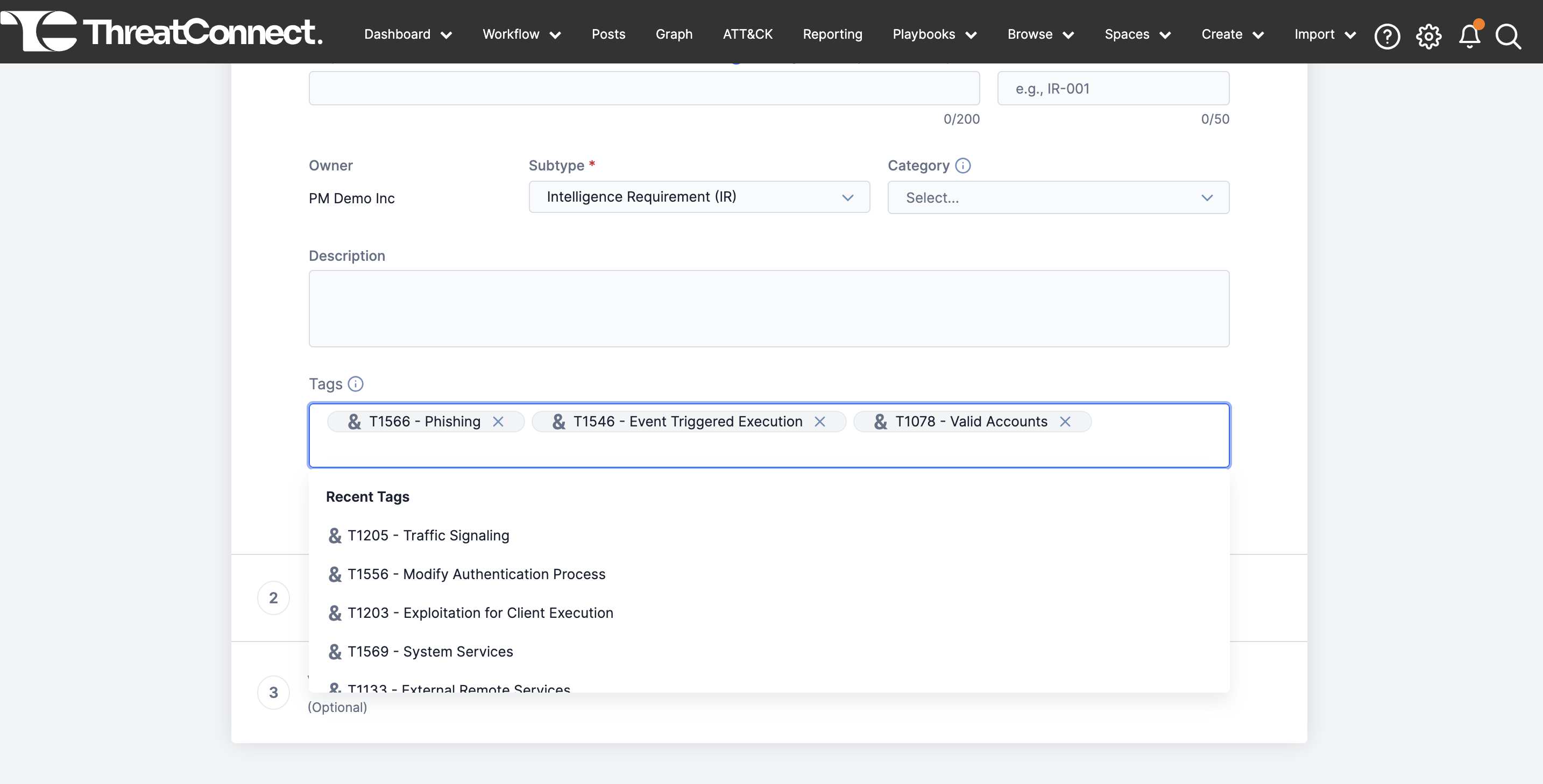 Tagging threat intelligence data in Intelligence Requirements