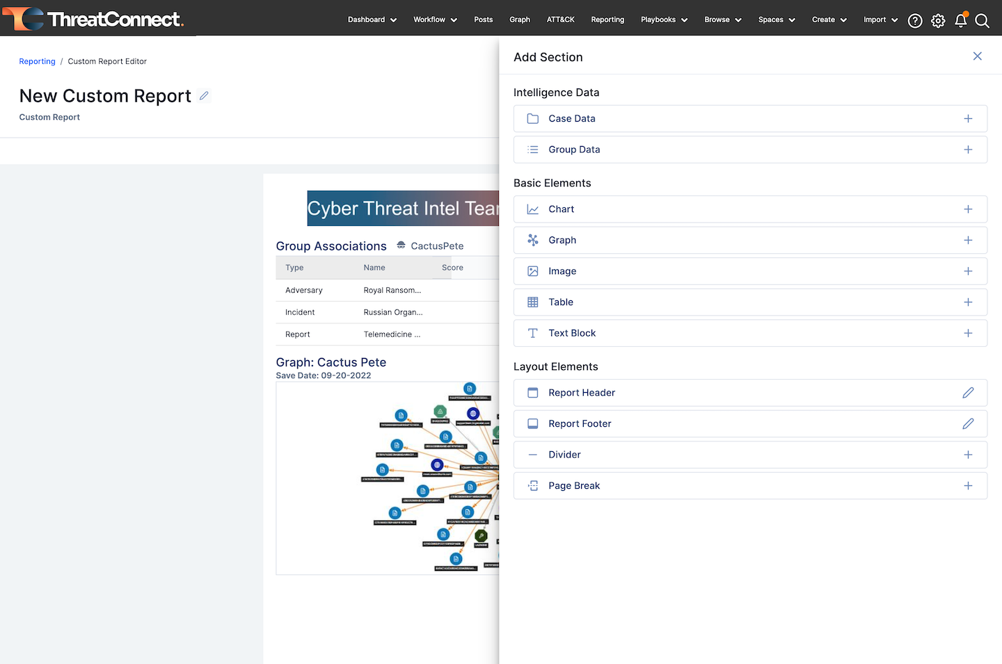 Reporting on threat intelligence in TIP platform