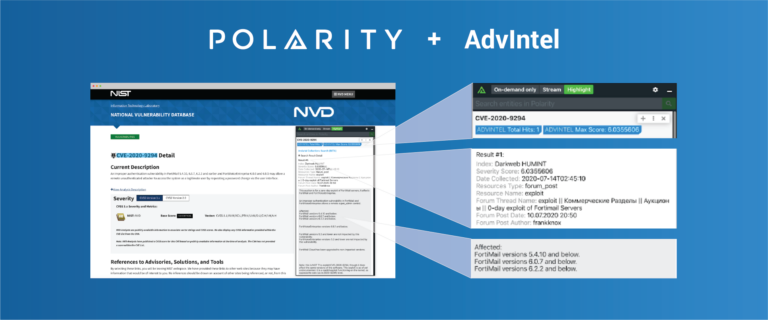 Instant Contextual Awareness of New and Emerging Threats with Polarity and AdvIntel